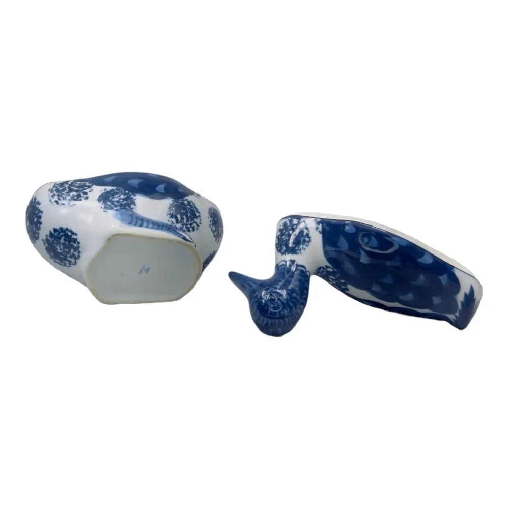 Ceramic Hand Painted Vintage 1960's Duck Shaped Trinket Box Blue & White - Picture 11 of 11